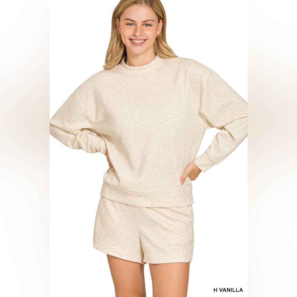Zenana Scuba Long Sleeve Sweatshirt and Shorts Set🆕